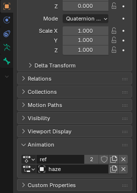 The Animation panel of the Object properties with ref assigned