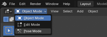 The viewport's mode menu with Pose Mode highlighted