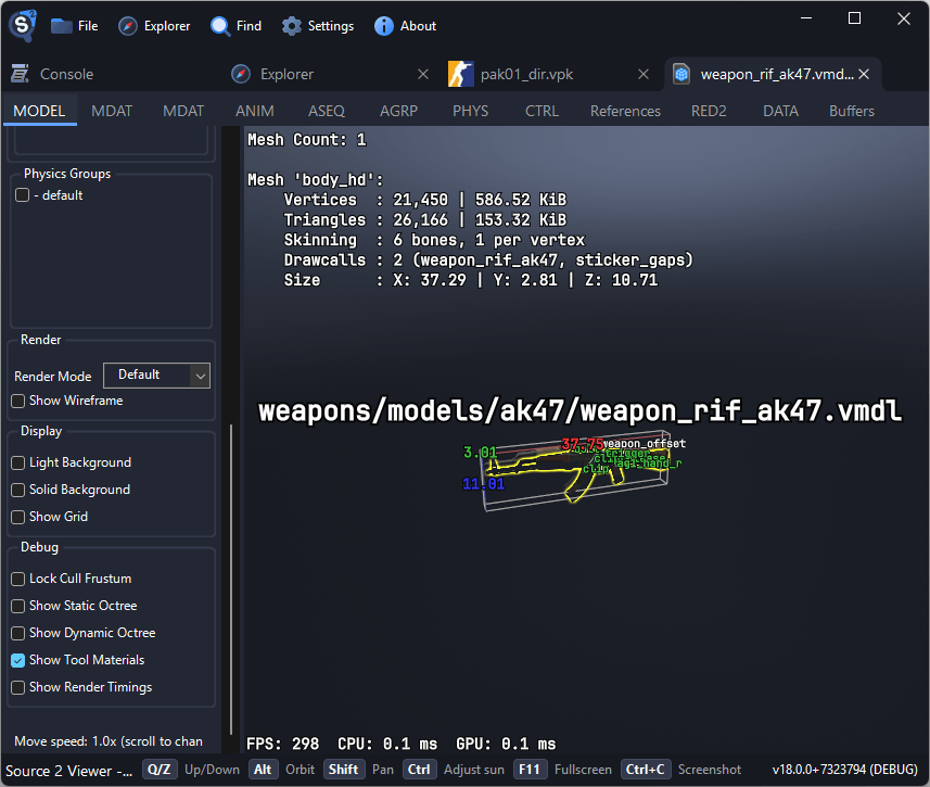 3D model viewer showing a weapon model
