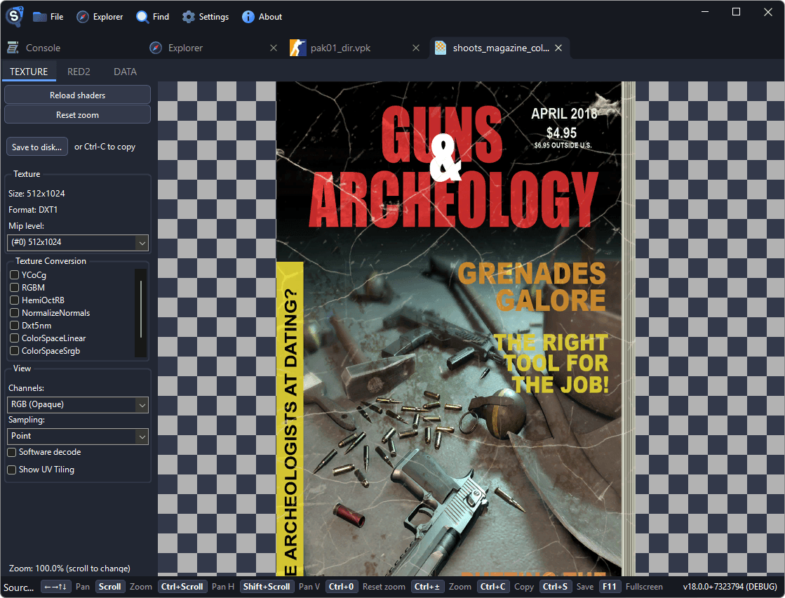 Texture viewer with channel controls