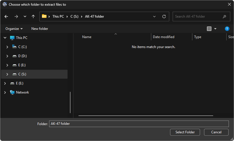 Folder picker for choosing which folder to extract files to