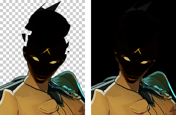The saved hero card twice: on the left the PNG with its transparent background over a checkerboard, on the right the JPG with a black background