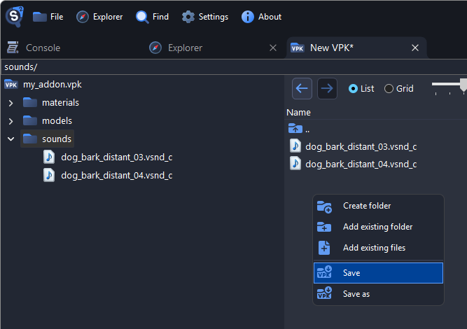 Save in the context menu