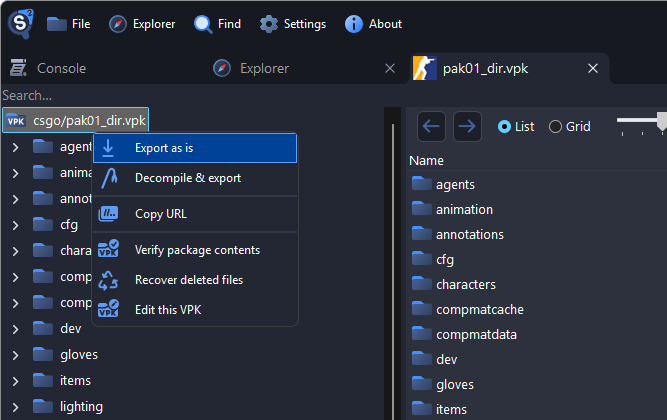 Export as is on the tree root