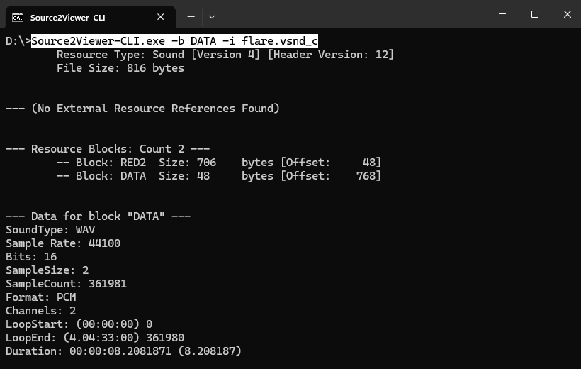 Screenshot of the command line interface showing DATA block for an audio file
